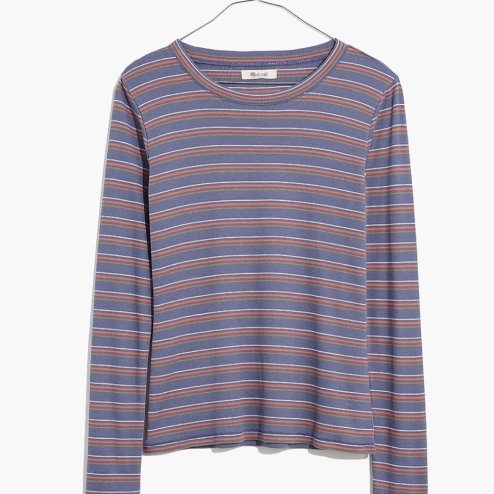 Madewell Ribbed Long Sleeve Shirt in Turquoise Stripe